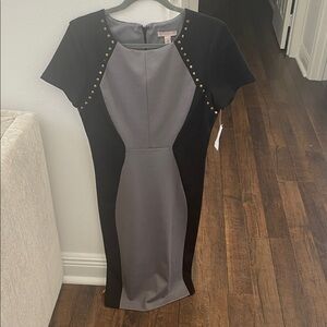 NWT Black and Gray Midi Dress With Stud Details
